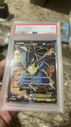 2014 Pokemon XY Furious Fists Lucario EX #107 FULL ART Furious Fists PSA 7 - Image 4