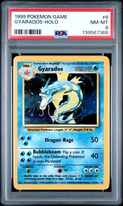 1999 POKEMON BASE SET UNLIMITED #6 GYARADOS-HOLO PSA 8 - Image 1