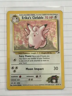 Pokemon Erika's Clefable Gym Heroes Holo Rare 70HP Unlimited 003/132 English - Image 1