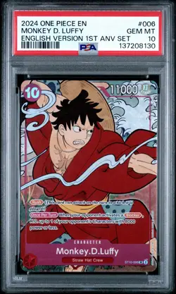 Monkey.D.Luffy (English Version 1st Anniversary Set) ST10-006 One Piece PSA 10 - Image 1