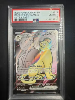 2025 Pokemon Destined Rivals #219 Team Rocket’s Persian Ex PSA 10 - Image 1