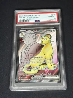 2025 Pokemon Destined Rivals #219 Team Rocket’s Persian Ex PSA 10 - Image 1