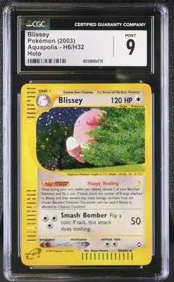 CGC 9 MINT Blissey 2003 Aquapolis H6/H32 Holo Pokemon Card - Image 1