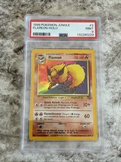 Pokemon TCG Flareon Jungle 3/64 Holo Unlimited Holo Rare PSA 9 Mint - Image 1
