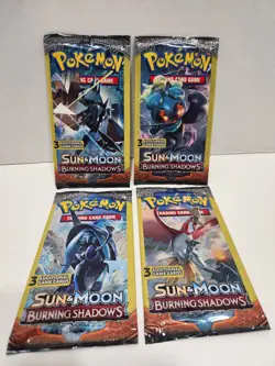 Pokemon TCG Sun & Moon Burning Shadows 3-card Pack - Complete Art Set 4 Packs - Image 1