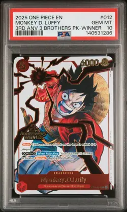PSA 10 - Monkey D. Luffy ST01-012 3rd Anniversary WINNER Stamped Promo One Piece - Image 1
