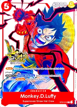 Monkey D. Luffy RARE 3RD ANNIVERSARY PROMO ALT ART ST01-012 ONE PIECE TCG NM - Image 2