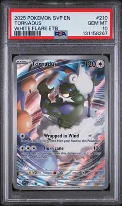 PSA 10 GEM TORNADUS #210 2025 POKEMON SVP EN WHITE FLARE ETB BLACK STAR PROMO - Image 1