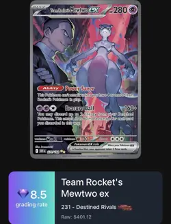 Team Rockets Mewtwo EX #231/182 Mint/Nm Special Illustration Rare Card - Image 4