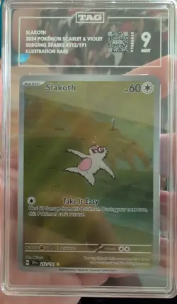 Pokemon TCG Slakoth Illustration Rare Card 212/191 Surging Sparks TAG Mint 9 - Image 1