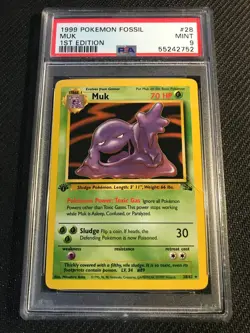 PSA 9 MINT Muk 28 Fossil 1st Edition Pokemon Card - Image 1