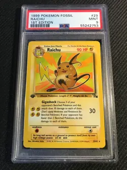 PSA 9 MINT Raichu 29 Fossil 1st Edition Pokemon Card - Image 1