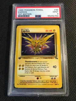PSA 9 MINT Zapdos 30 Fossil 1st Edition Pokemon Card - Image 1