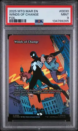WINDS OF CHANGE MYTHIC BORDERLESS FOIL #0030 2025 MTG MARVEL'S SPIDER-MAN PSA 9 - Image 1