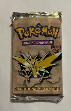 Pokemon WOTC Fossil Unlimited Booster Pack Vintage Sealed TCG Zapdos Nic On Pack - Image 1