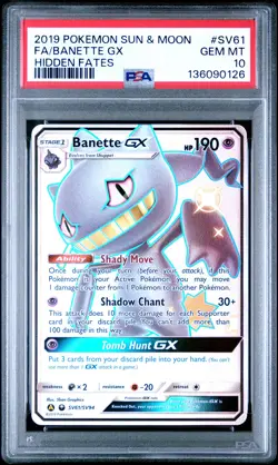 2019 POKEMON SUN & MOON HIDDEN FATES #SV61 FULL ART/BANETTE GX PSA 10 - Image 1