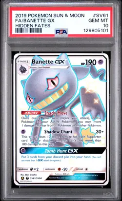2019 POKEMON SUN & MOON HIDDEN FATES SV61 FULL ART/BANETTE GX PSA 10 - Image 1