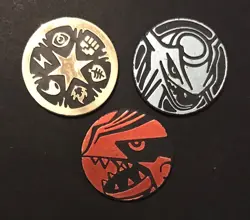 3 X Pokemon Coins Tokens Groudon Rayquaza Energy Legendary Hoenn SHINY - Image 1