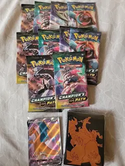 Pokemon TCG: X10 Champion's Path Booster Pack + Sleeves And Promo #2 - Image 1