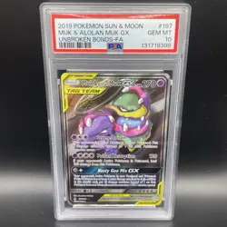 MUK & ALOLAN MUK GX 2019 POKEMON SUN & MOON UNBROKEN BONDS FA #197 PSA 10 - Image 1