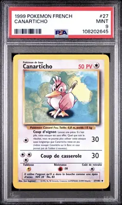 1999 Pokemon FRENCH Unlimited Base Set Canarticho-Farfetch’d 27/102 PSA 9 MINT - Image 1
