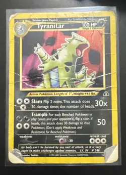 Pokemon TCG Tyranitar Neo Discovery Holo Rare 12/75 English WOTC MP Damaged - Image 1
