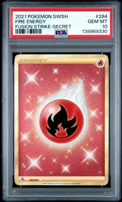 2021 POKEMON SWORD & SHIELD FUSION STRIKE SECRET #284 FIRE ENERGY PSA 10 - Image 1