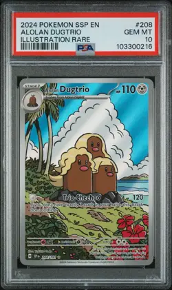 PSA 10 Alolan Dugtrio 208/191 Surging Sparks Illustration Rare Pokemon Card - Image 1