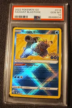 Pokemon PSA 10 GEM MINT Radiant Blastoise 018/078 Pokemon GO Holofoil 2022 - Image 1