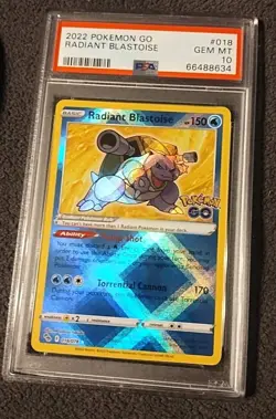 Pokemon PSA 10 GEM MINT Radiant Blastoise 018/078 Pokemon GO Holofoil 2022 - Image 2