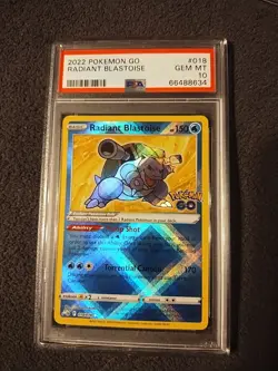 Pokemon PSA 10 GEM MINT Radiant Blastoise 018/078 Pokemon GO Holofoil 2022 - Image 4