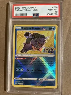 Pokemon PSA 10 GEM MINT Radiant Blastoise 018/078 Pokemon GO Holofoil 2022 - Image 1