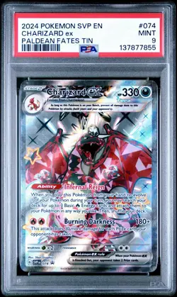 2024 Pokemon SVP En Charizard Ex Paldean Fates Tin Black Star Promo #074 PSA 9 - Image 1