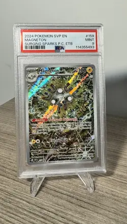 2024 POKEMON SVP SURGING SPARKS POKEMON CENTER ETB PROMO #159 MAGNETON PSA 9 - Image 1