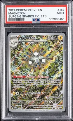 2024 POKEMON SVP SURGING SPARKS POKEMON CENTER ETB PROMO #159 MAGNETON PSA 9 - Image 1