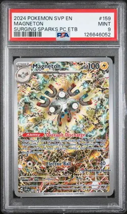 2024 POKEMON SVP SURGING SPARKS POKEMON CENTER ETB PROMO #159 MAGNETON PSA 9 - Image 1