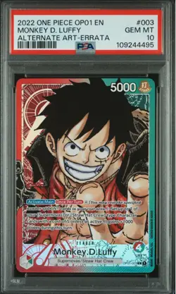 One Piece Card Monkey D. Luffy OP01-003 Alt Art, Romance Dawn Psa10 Errata - Image 1