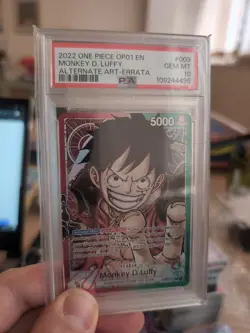 One Piece Card Monkey D. Luffy OP01-003 Alt Art, Romance Dawn Psa10 Errata - Image 3