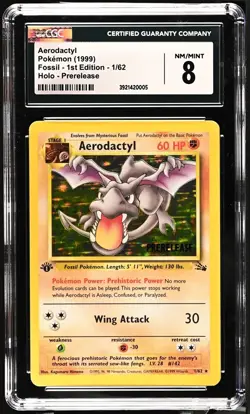 GALAXY HOLO Aerodactyl Prerelease 1/62 1st Edition Pokemon Fossil CGC 8 NM/Mint - Image 1