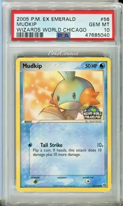 PSA 10 GEM MINT Pokemon Mudkip Wizard World Philadelphia Promo 2005 Emerald #56 - Image 1