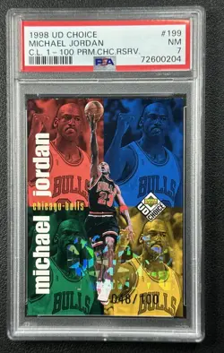 MICHAEL JORDAN PSA 7 1998-99 UPPER DECK CHOICE #199 CL PRIME CHOICE RESERVE /100 - Image 1