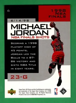 1998-99 UD Choice Preview Michael Jordan NBA Finals Shots #6 Chicago Bulls HOF - Image 2