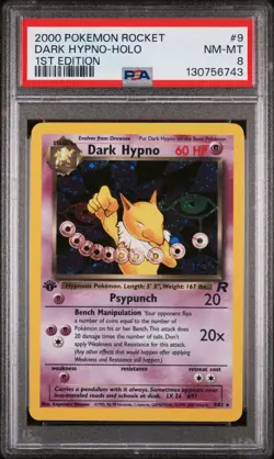 2000 POKEMON ROCKET 1ST EDITION #9 DARK HYPNO-HOLO PSA 8 - Image 1