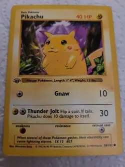 1st EDITION Red Cheeks Shadowless Pikachu 058/102 Pokemon - Image 1