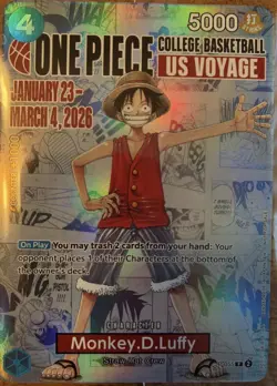 Bandai One Piece CCG Monkey.D.Luffy US Voyage Promo Holo Card P-055 5000 Power - Image 1