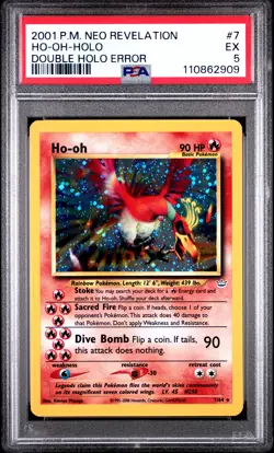 PSA 5 Ho-Oh 7/64 2001 Neo Revelation "Double Holo Error" Holo Rare Pokemon Card - Image 1