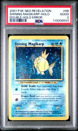 2001 POKEMON NEO REVELATION #66 SHINING MAGIKARP DOUBLE HOLO ERROR PSA 2 - Image 1