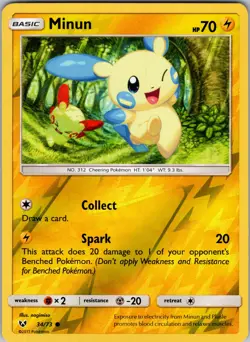 Minun 34/73 Shining Legends Reverse Holo Pokemon TCG NM - Image 1
