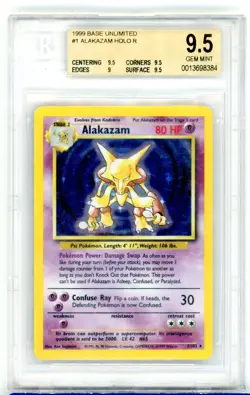 BGS GEM MINT 9.5 Pokemon TCG Alakazam 1/102 Base Set Unlimited Holo Rare 1999 - Image 1