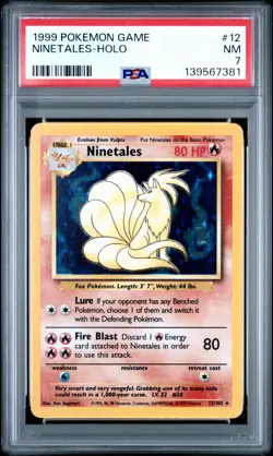 1999 POKEMON BASE SET UNLIMITED #12 NINETALES-HOLO PSA 7 - Image 1